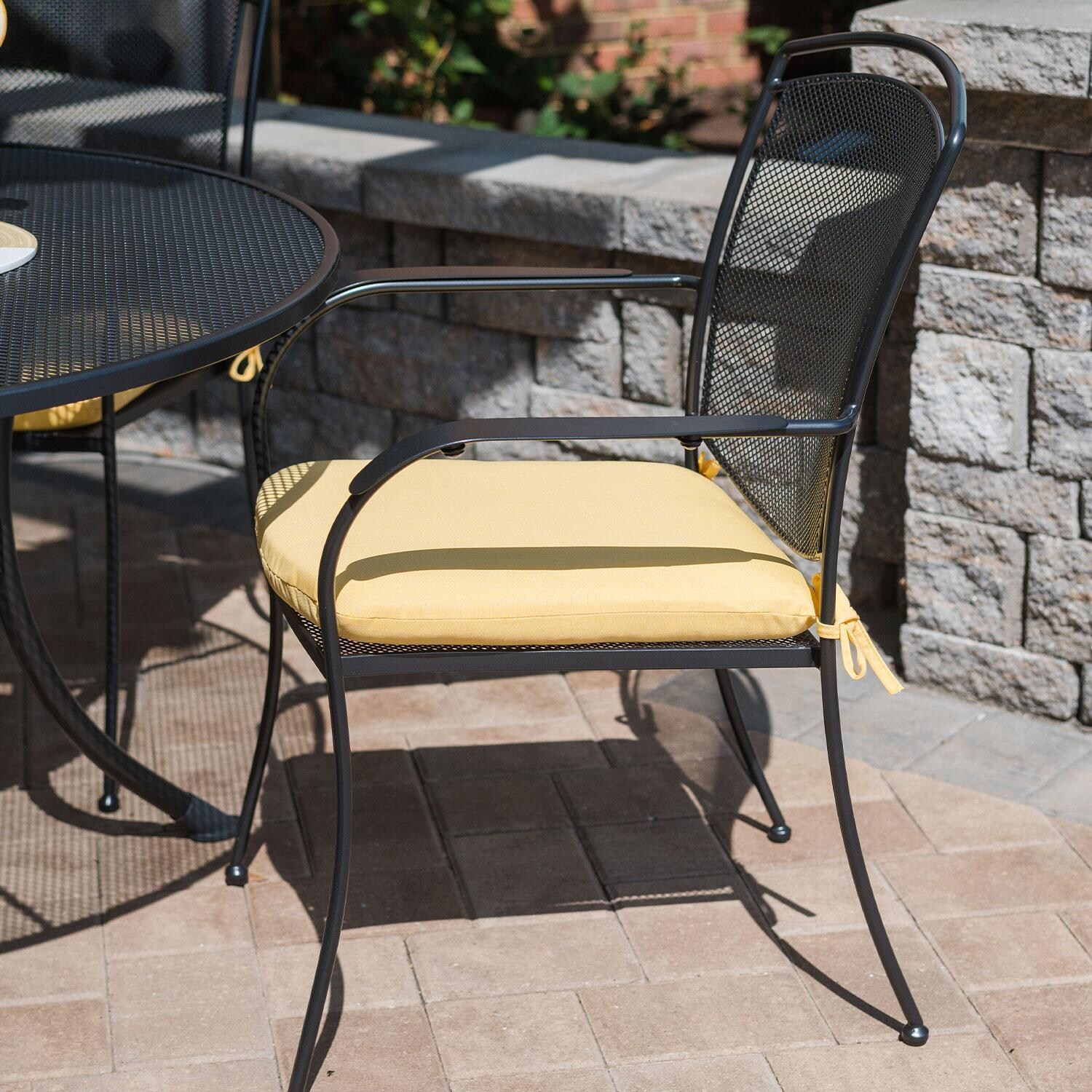 Henley 6 Pc Steel Dining Arm Chair in Gray By KETTLER - Side View (Cushion Not Included) - Lifestyle thumbnail