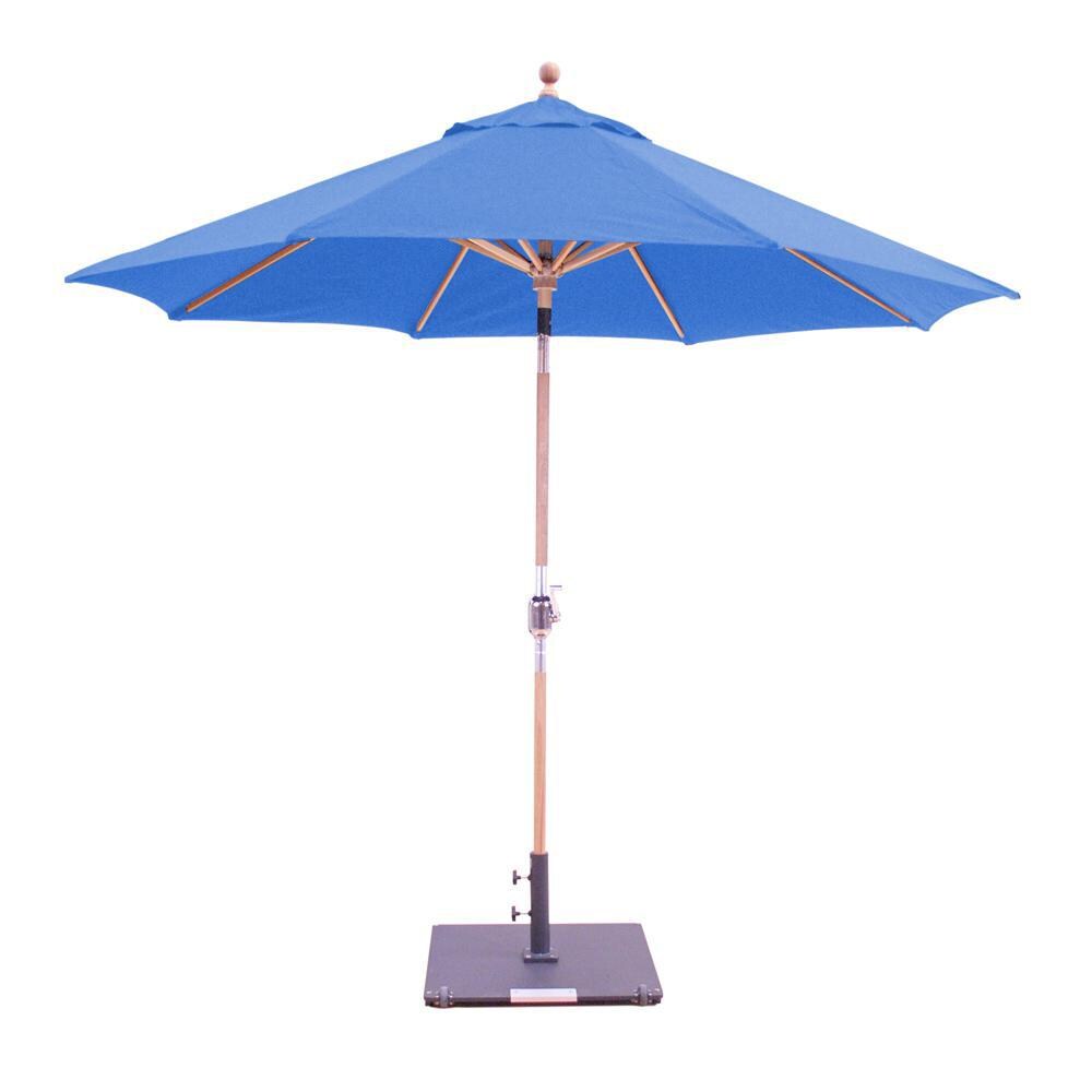 Galtech 9 Ft. Octagonal Teak Patio Market Umbrella W/ Crank Lift And Rotational Tilt - Sunbrella Canvas Pacific Blue Canopy