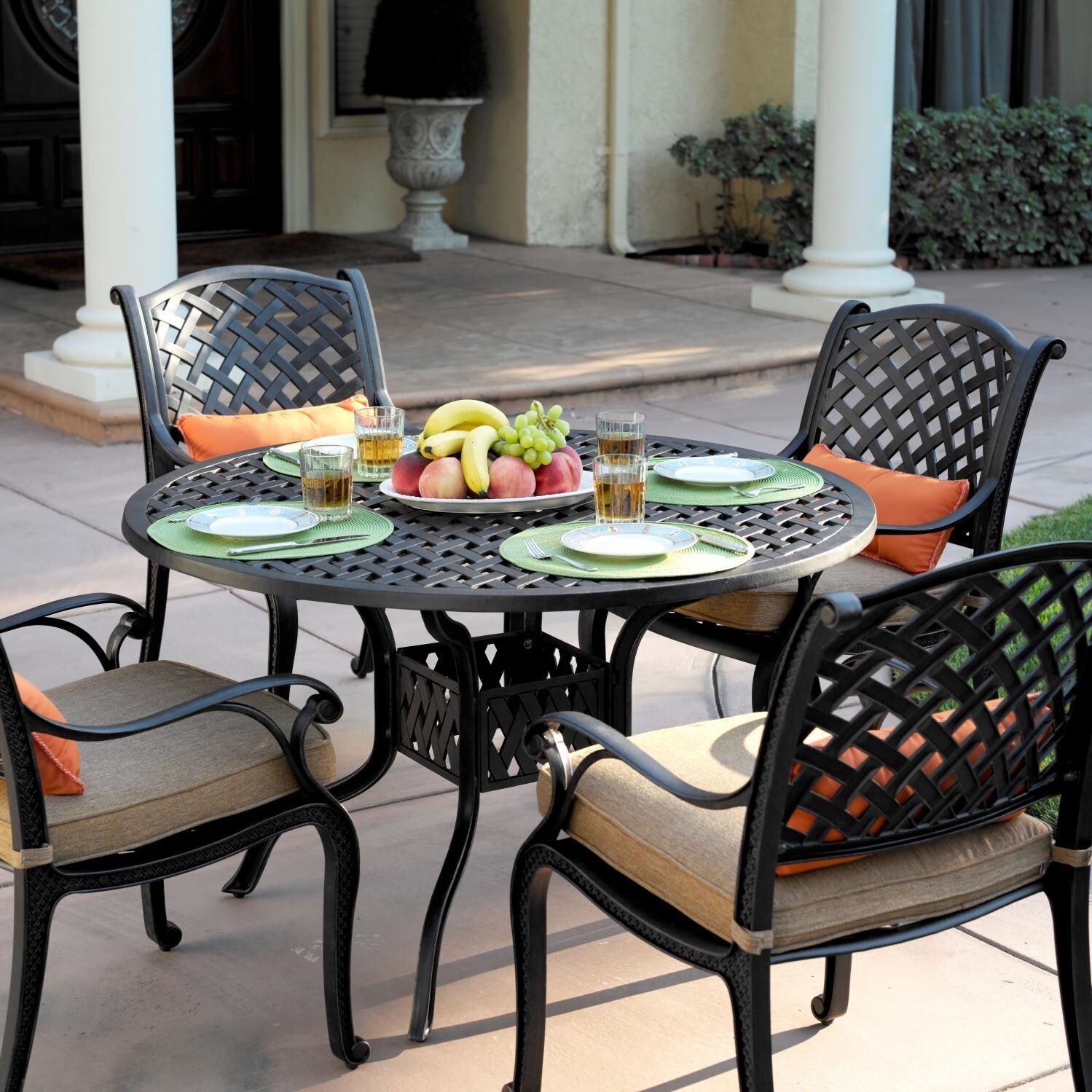 Darlee Nassau 4-Person Cast Aluminum Patio Dining Set (Throw Pillows Not Included) thumbnail