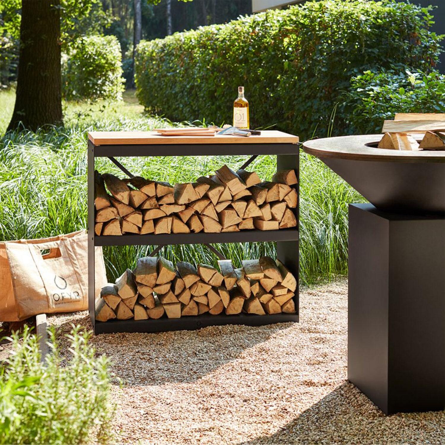 OFYR WSB-D Wood Storage Black Dressoir 40 Inch Food Prep Station - Backyard Setting - Lifestyle thumbnail