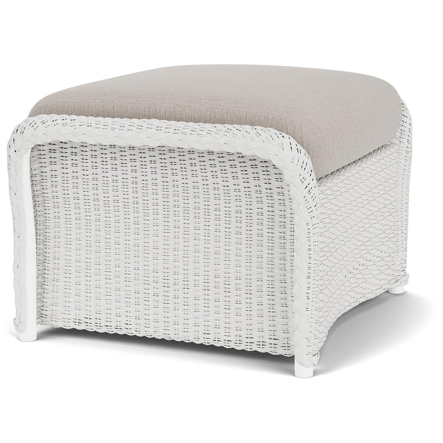 Lloyd Flanders Weekend Retreat Woven Ottoman in Matte White Finish W/ Remy Cloud Fabric - Angled thumbnail