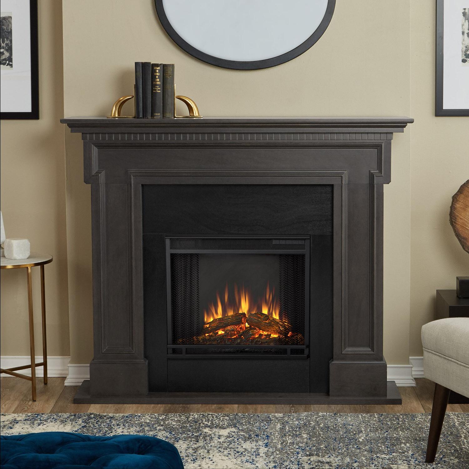 Real Flame Thayer 54 Inch Electric Fireplace With Mantel Gray Real Flame Thayer 54 Inch Electric Fireplace