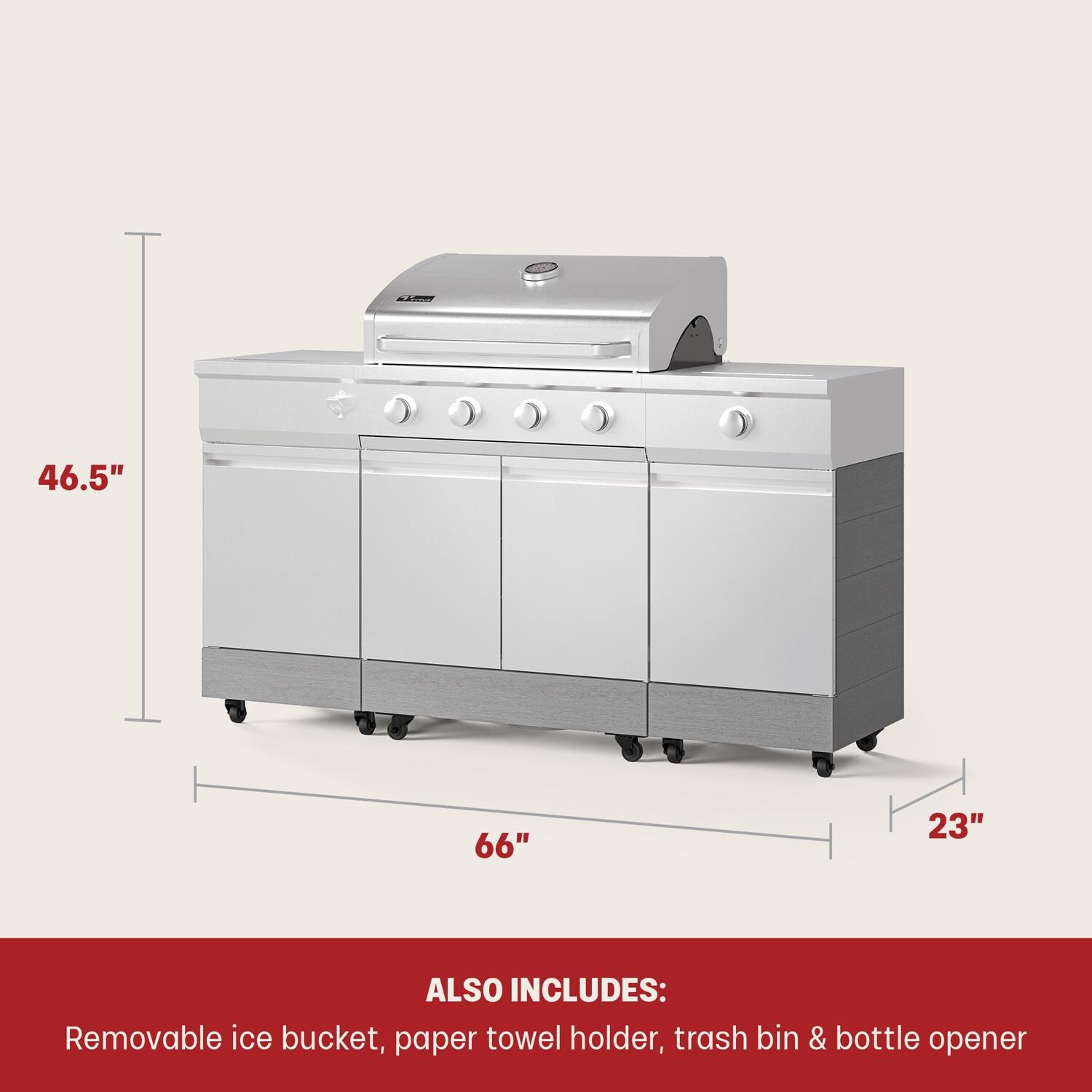 TYTUS Fresno Series 4-Burner Stainless Steel + Carbon Wood BBQ Island - TDT-021-0705 - Measurements - Dimensional thumbnail