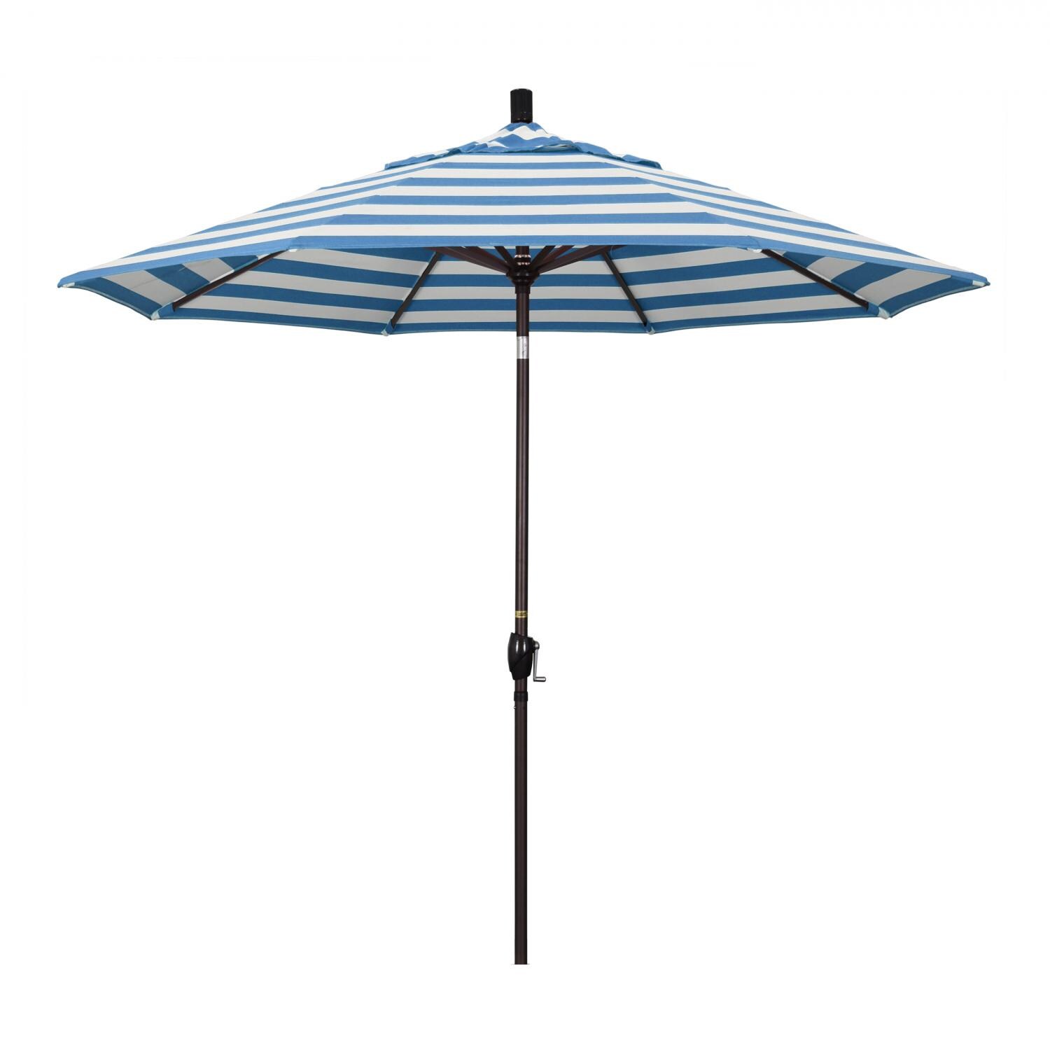 California Umbrella Pacific Trail Series 9 Ft Octagonal Aluminum Push Button Tilt Patio Umbrella W/ Crank Lift -  Bronze Frame / Sunbrella Cabana Regatta Canopy