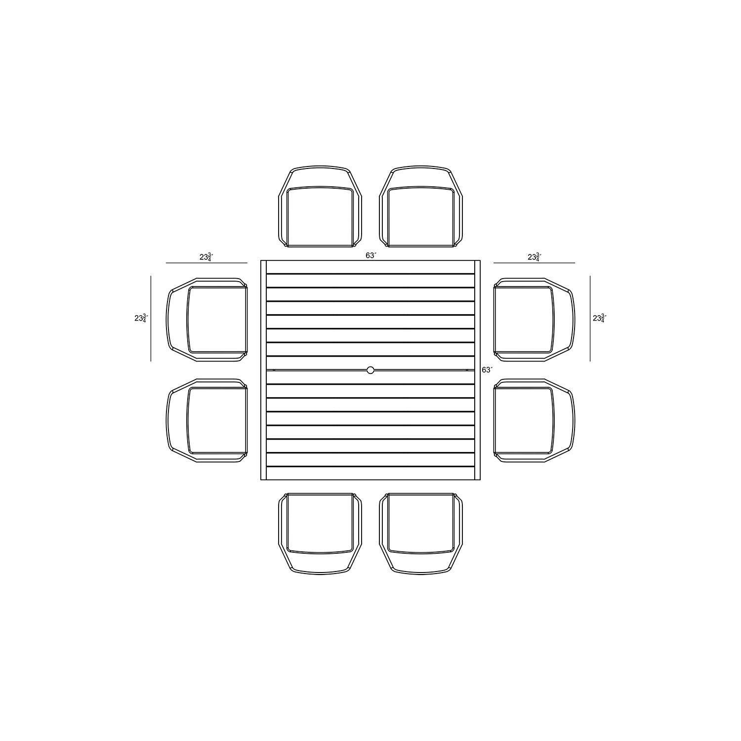 Starlook Bay 8 Seat Square Dining Table in Black by Lakeview - Dimensional 2 thumbnail