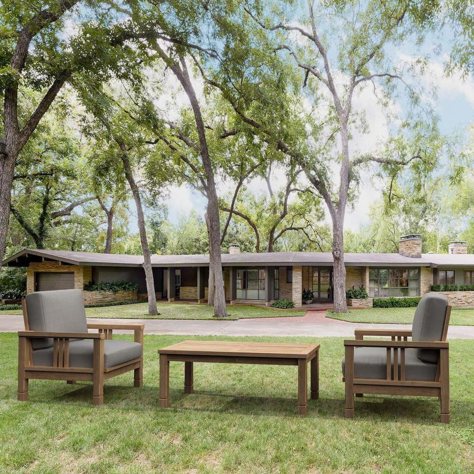 Sawgrass Bay 3 Pc Teak Seating Set w/ Rectangular Coffee Table in Cast Slate by Lakeview Outdoor Designs - Lifestyle thumbnail