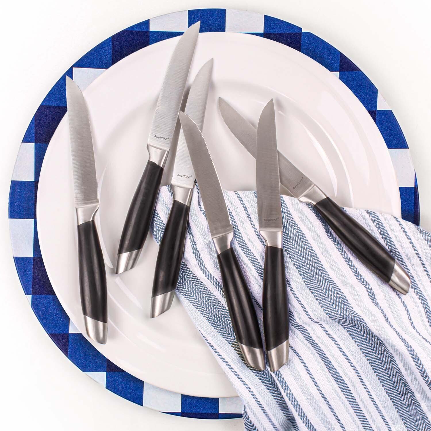 BergHOFF 4 1/4-in Essentials Geminis 12 Pc Stainless Steel Steak Knife Set - On a Plate - Lifestyle thumbnail