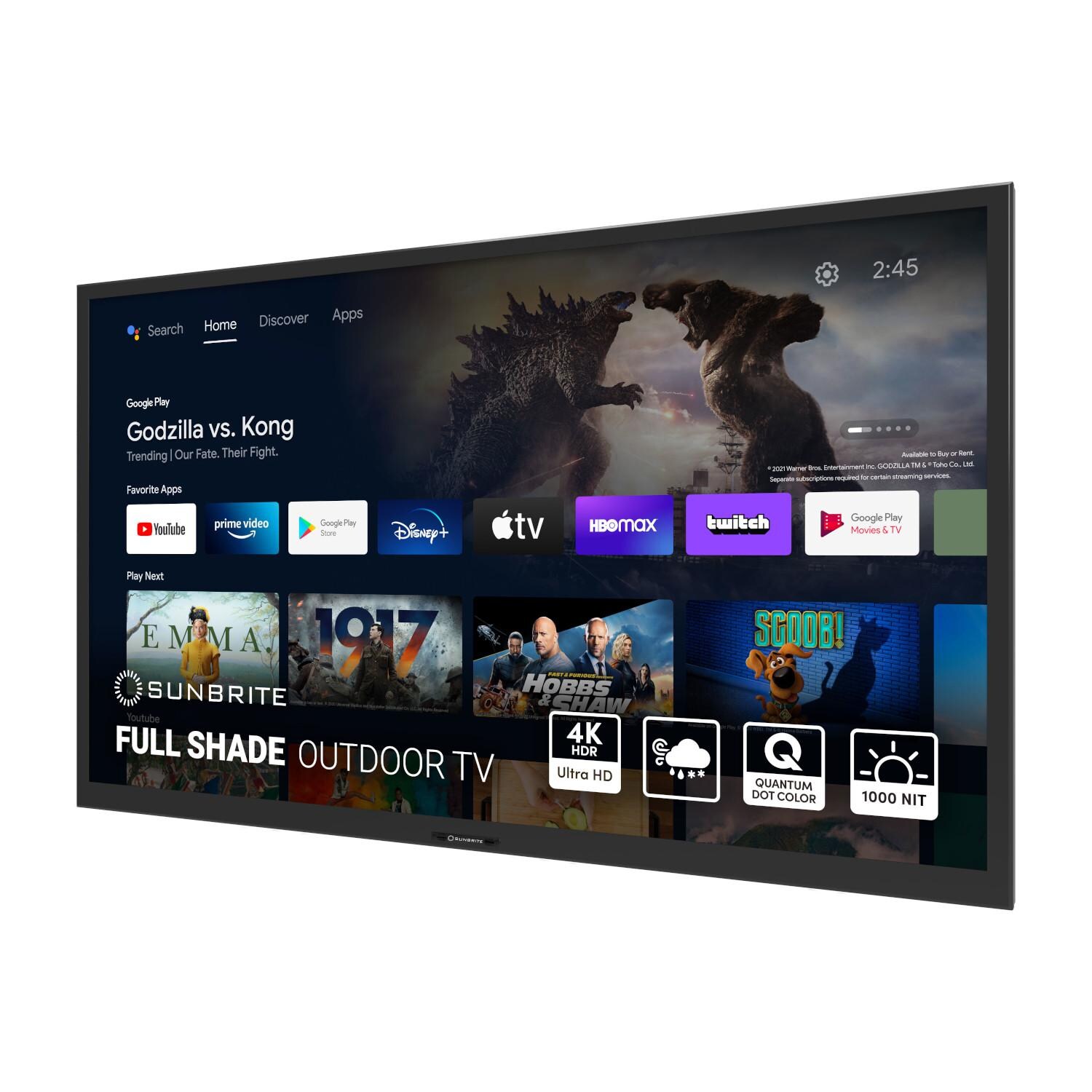 SunBriteTV SB-V3-55-4KHDR-BL Veranda 3 Series 55-Inch 4K UHD HDR Outdoor Full Shade Smart TV - Angled View
