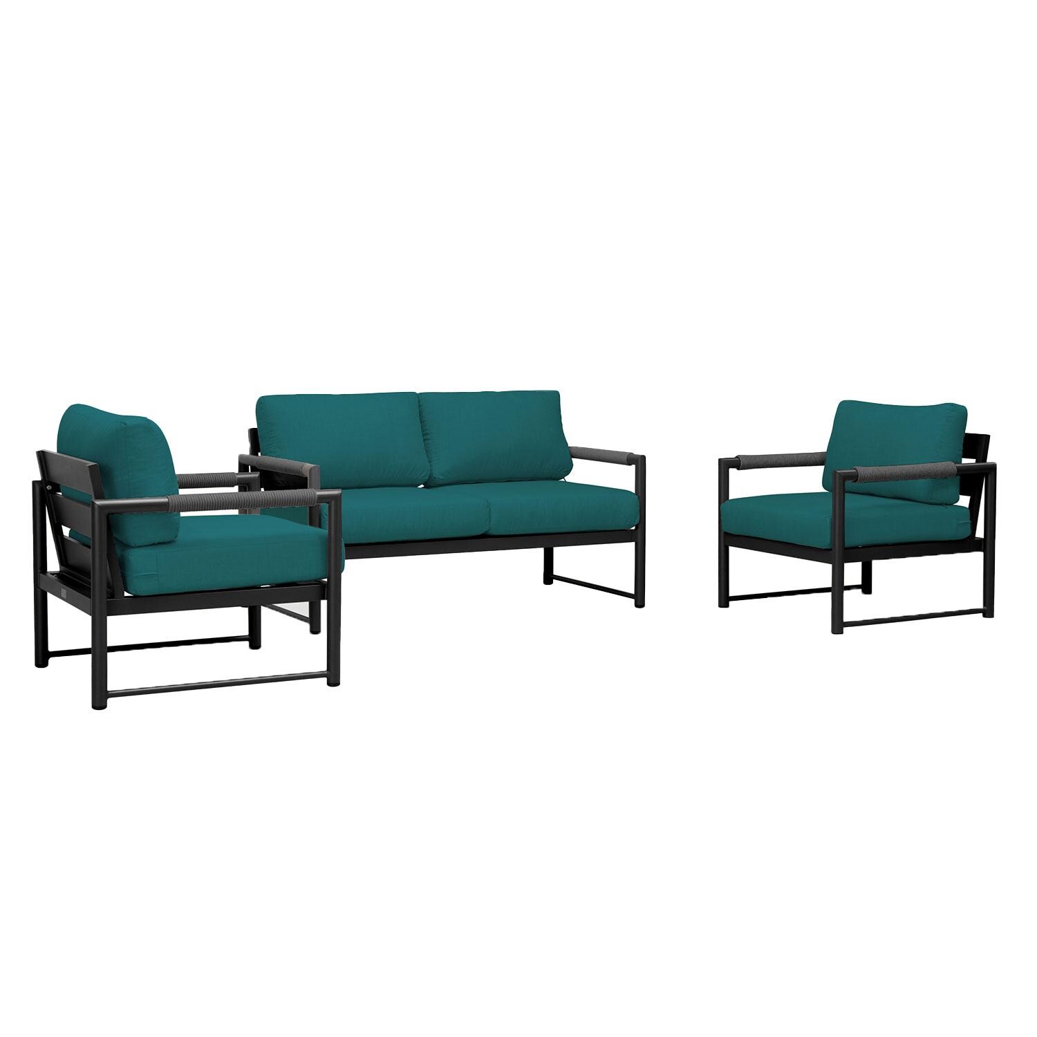 Lakeview AVEBAY-BK-CO-SET120-PC Avenue Bay Black/Carbon 3 Pc Loveseat Set - Spectrum Peacock - Angled - White Background thumbnail