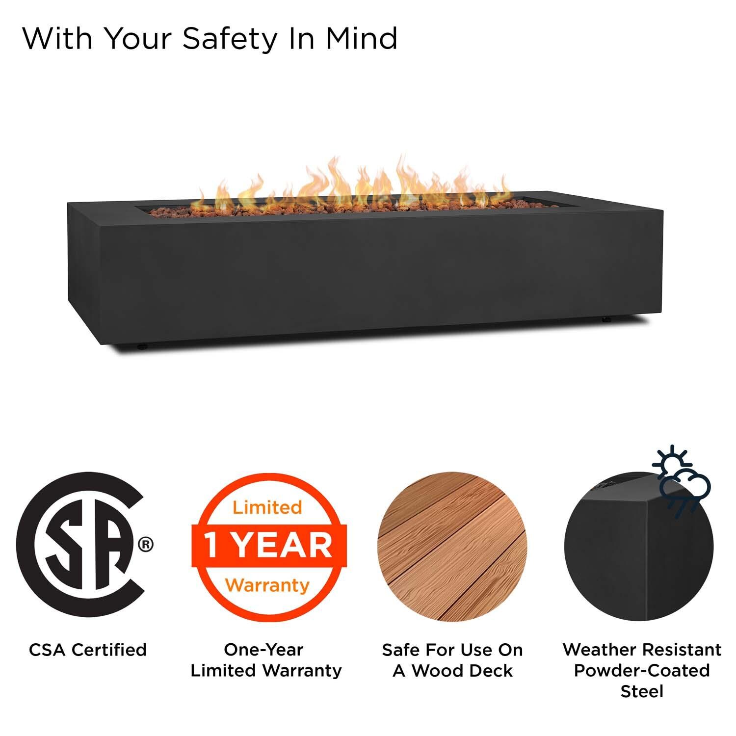 Elysian 70 Inch Rectangular Powder Coated Steel Propane Fire Pit Table in Black by Lakeview Outdoor Designs - Safety thumbnail