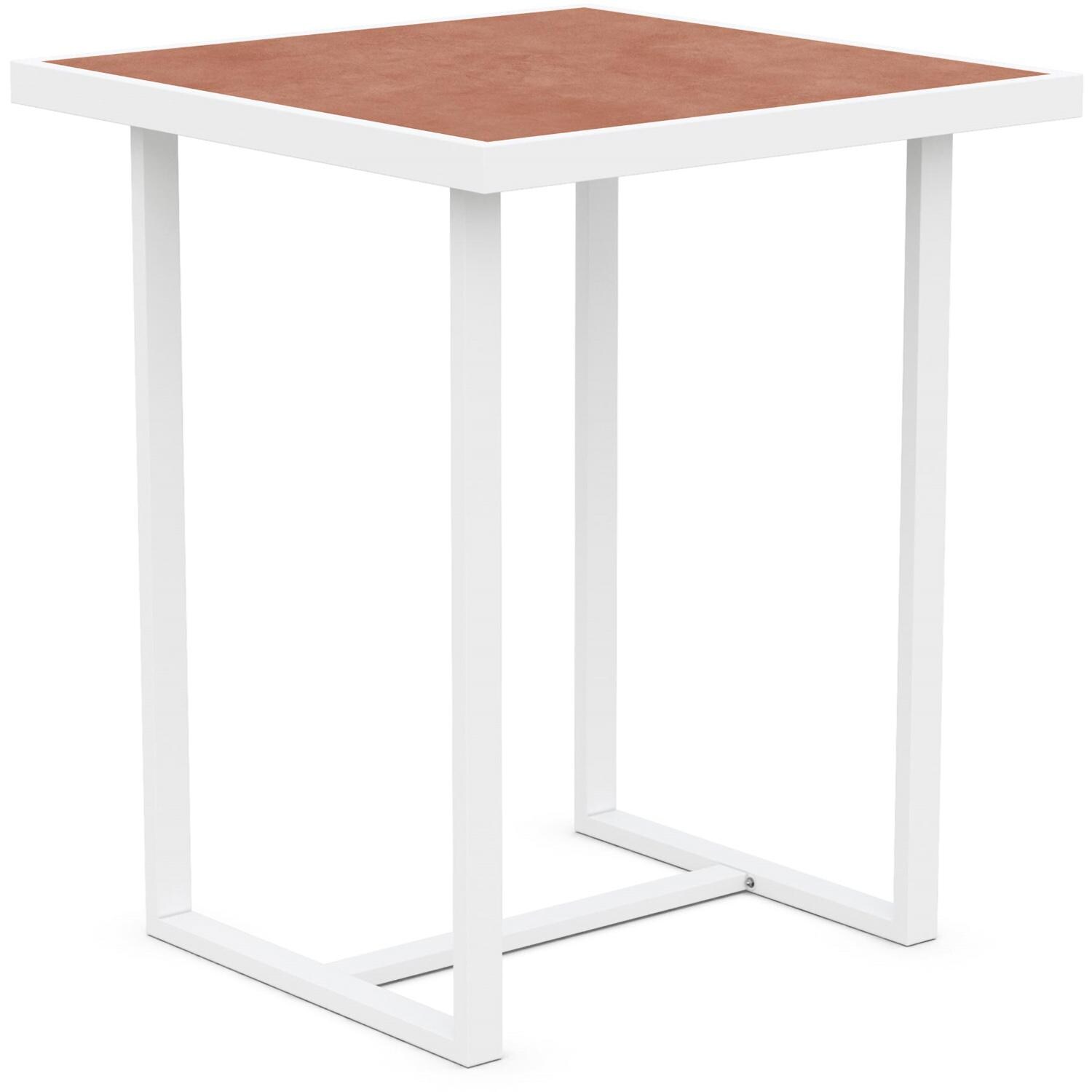 Azzurro Living Pavia 35 Inch White Aluminum Bar Table W/ Umber Dekton Top - Angled - White Background thumbnail