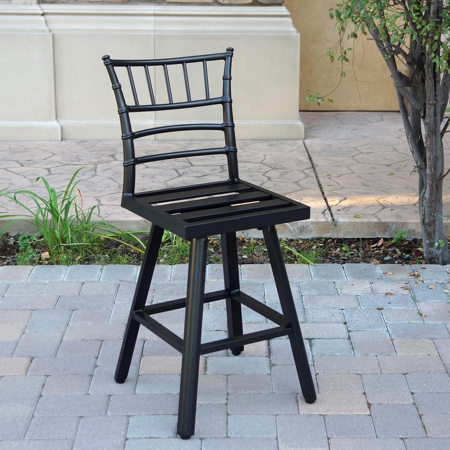 Bella Aluminum 3 Pc Patio Bar Set w/ 30-in Round Counter Height Bar Table in Blue by Darlee - Bar Stool w/ Cushion Removed - Lifestyle thumbnail