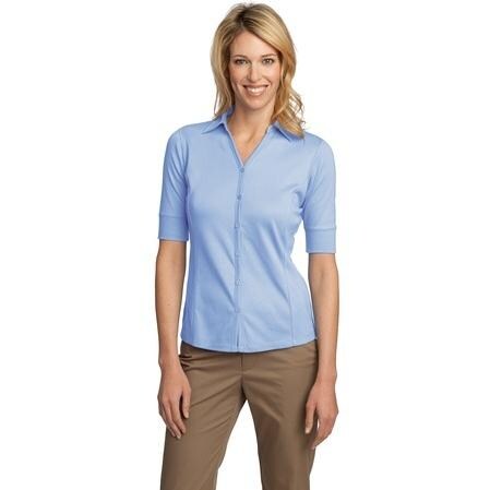 Port Authority Ladies Silk Touch Interlock Button-Front Polo Shirt - Blue Lake