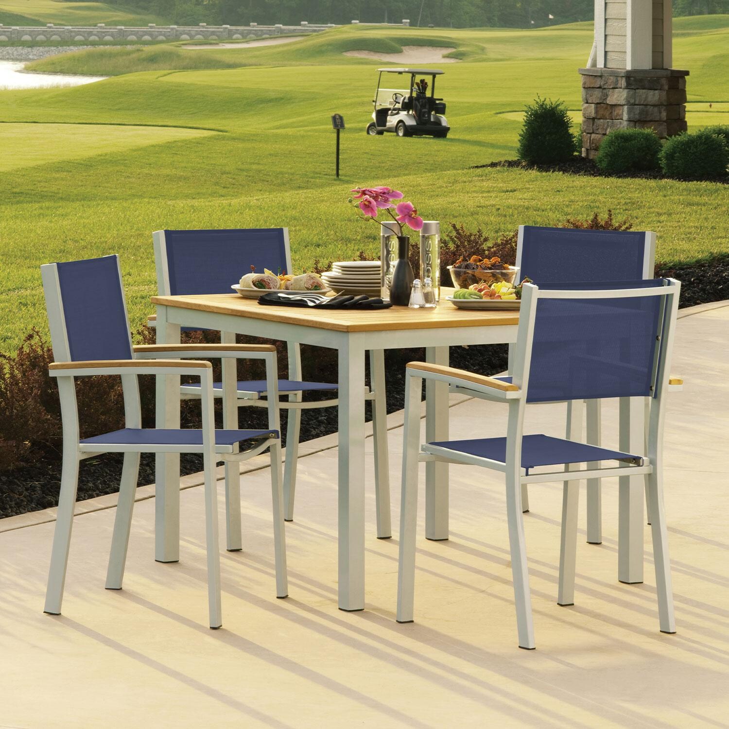 Travira 5 Pc Powder-Coated Aluminum Dining Set in Ink Pen by Oxford Garden - on Golf Course - Lifestyle thumbnail
