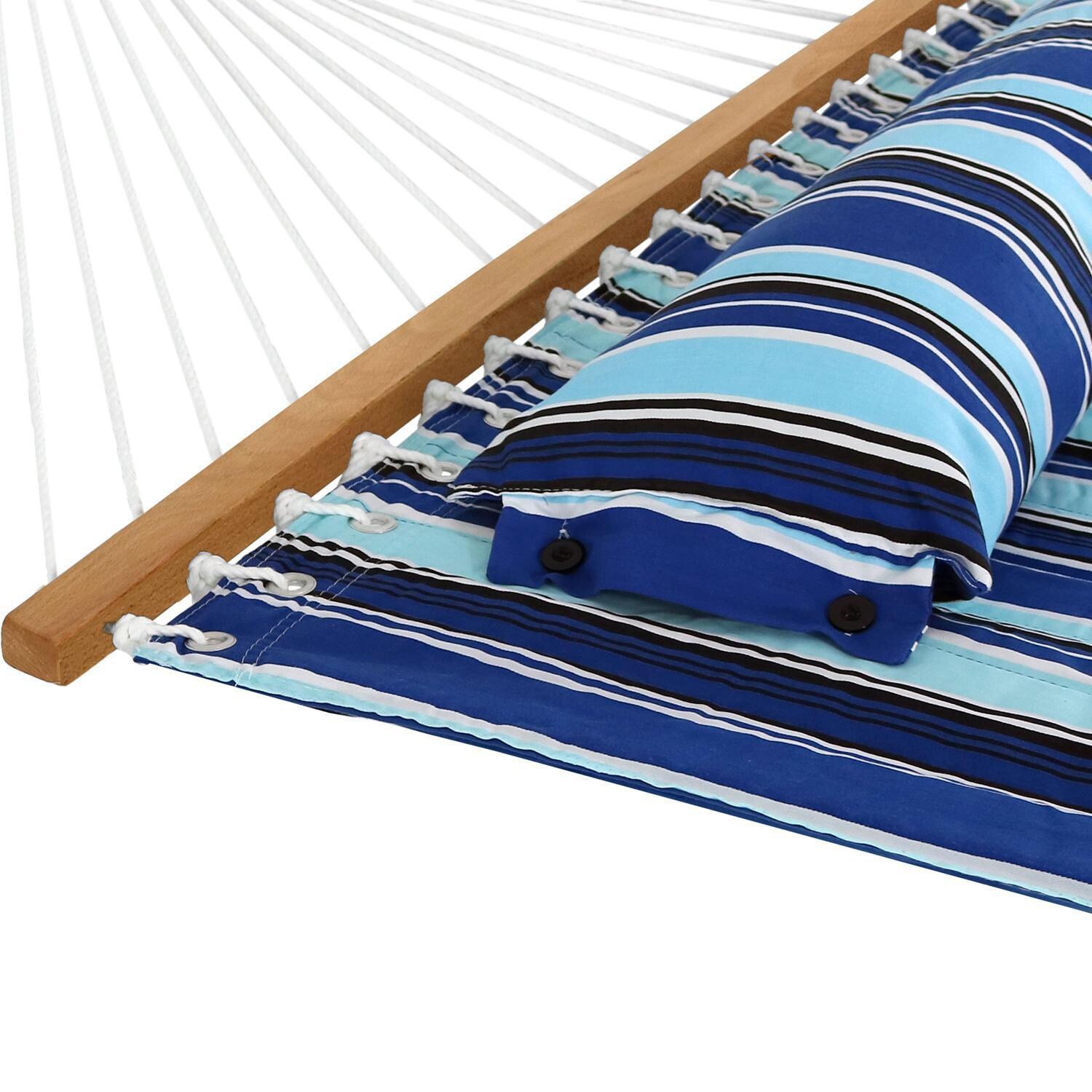 Ultimate Patio Quilted Double Hammock w/ 15-Foot Stand - Catalina Beach - Close-Up thumbnail