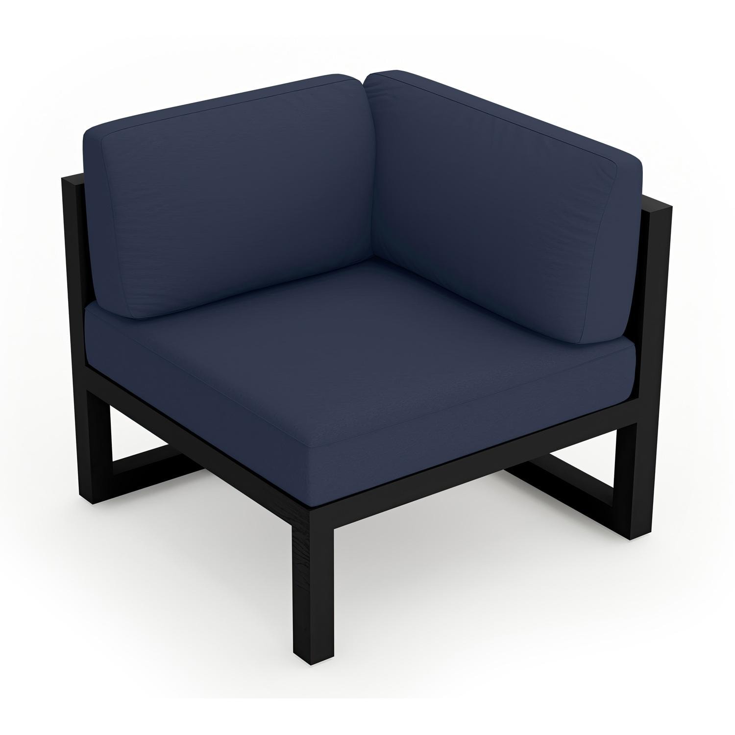Lakeview  MSTYCV-BK-CS-IN Misty Cove Aluminum Corner Club Chair in Black w/Spectrum Indigo Cushions by Lakeview Outdoor Designs - Angled Front - White Background thumbnail