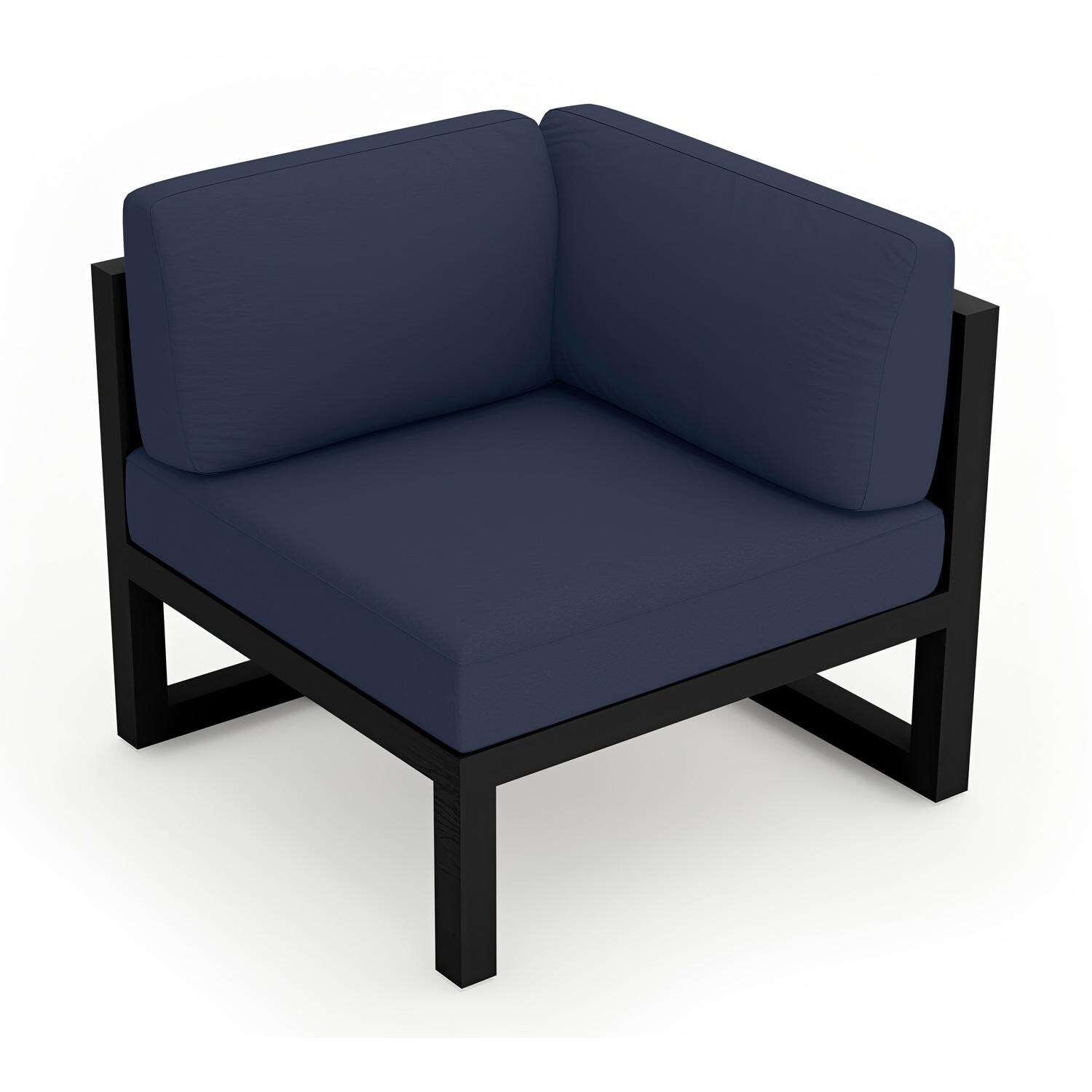 Lakeview MSTYCV-BK-CS-IN Misty Cove Aluminum Corner Club Chair in Black w/Spectrum Indigo Cushions by Lakeview Outdoor Designs - Angled Front - White Background thumbnail