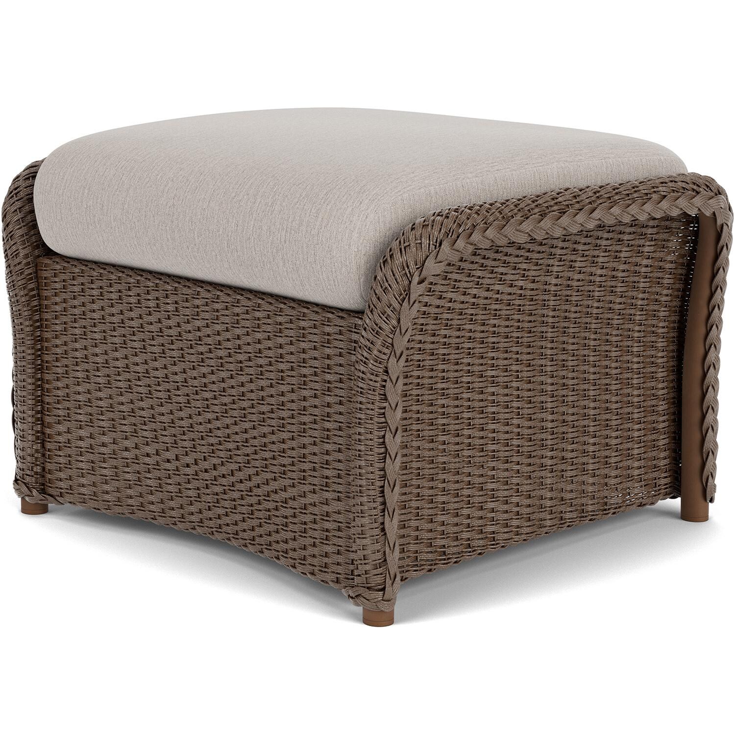 Lloyd Flanders Weekend Retreat Woven Ottoman in Bark Finish W/ Remy Cloud Fabric - Back Right thumbnail