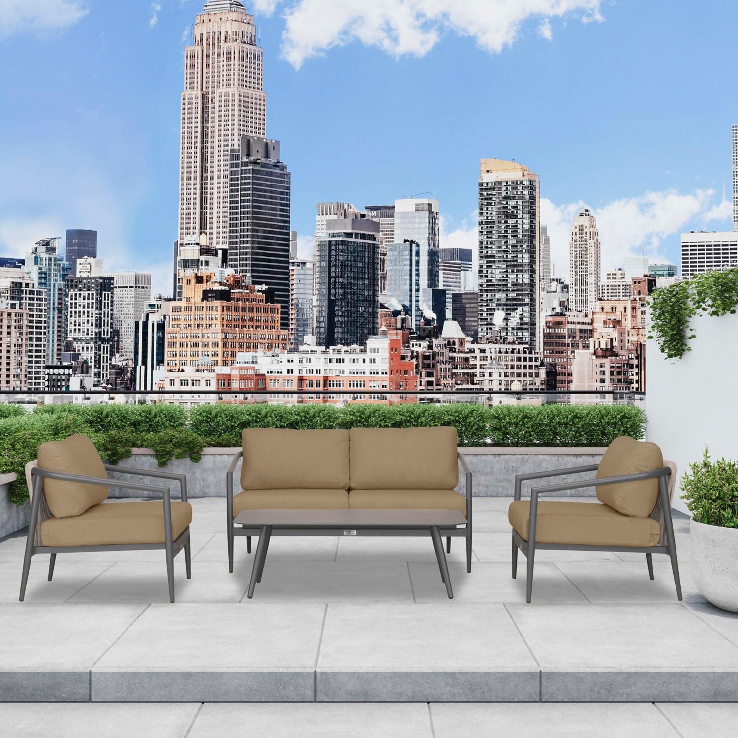 Lakeview Midnight Cove 4 Pc Aluminum Loveseat Seating Set in Slate/Pebble Gray/Heather Beige - Lifestyle thumbnail