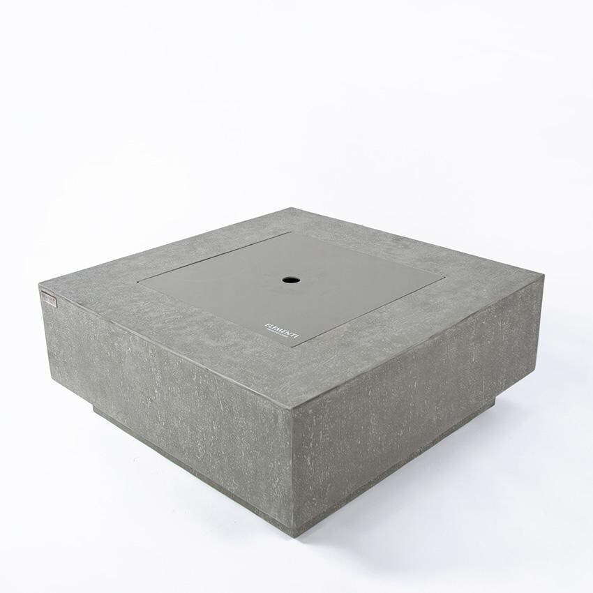 Victoria OFG413LG-LP 40 Inch Square Concrete Propane Fire Pit Table in Gray By Elementi - Covered W/ Aluminum Lid - White Background thumbnail