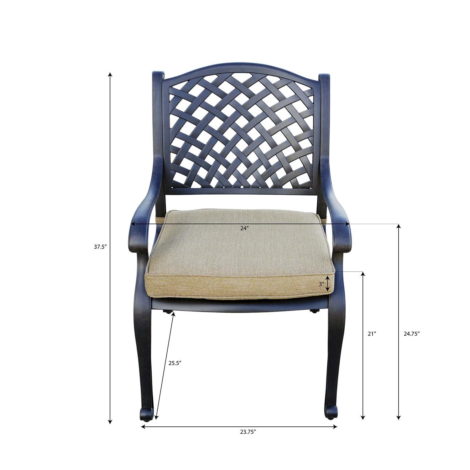 Darlee Nassau 11-Piece Patio Dining Set (with 2 Swivel Rockers) with Sesame Cushions and 42 X 120 Inch Rectangular Extension Dining Table - Chair Dimensions - Dimensional thumbnail