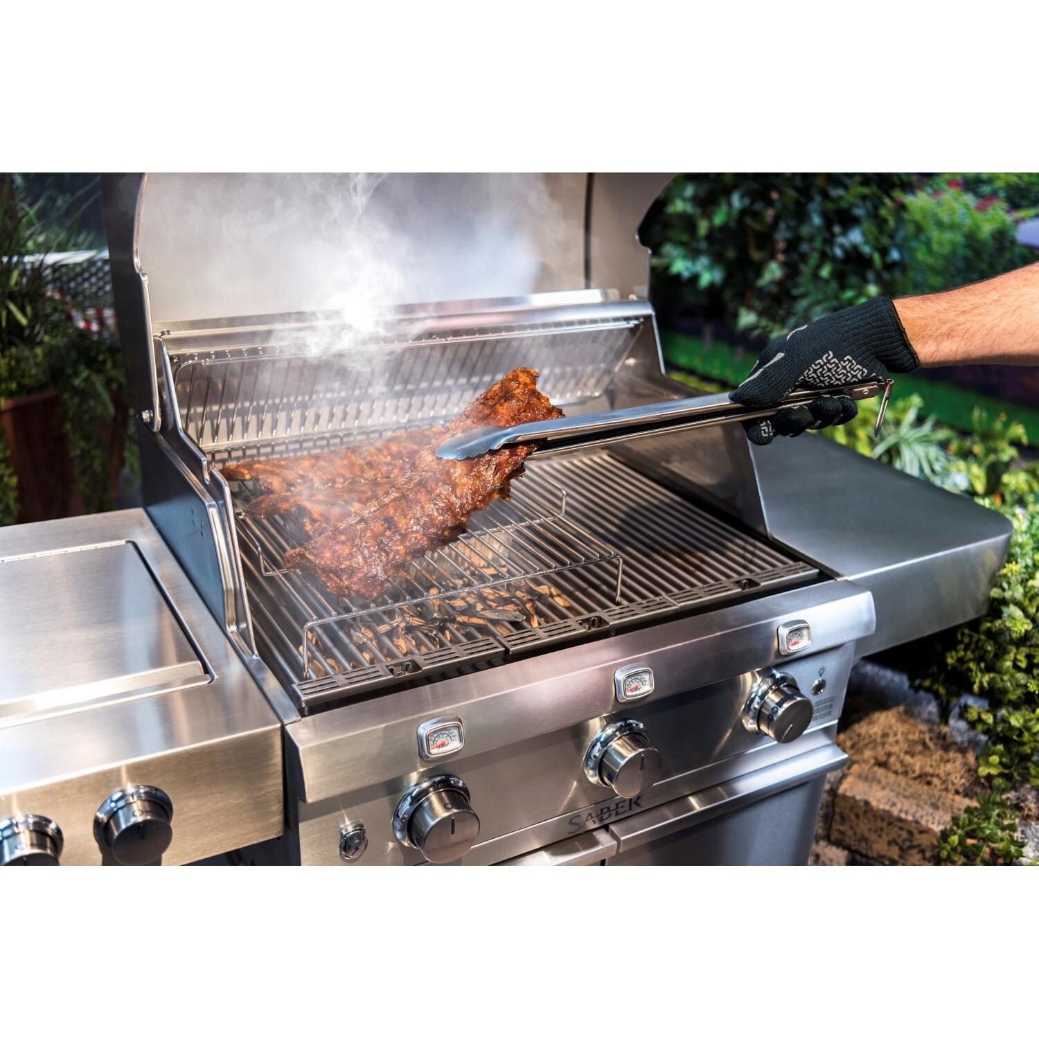 Saber Stainless Steel XL Tongs - In Use thumbnail