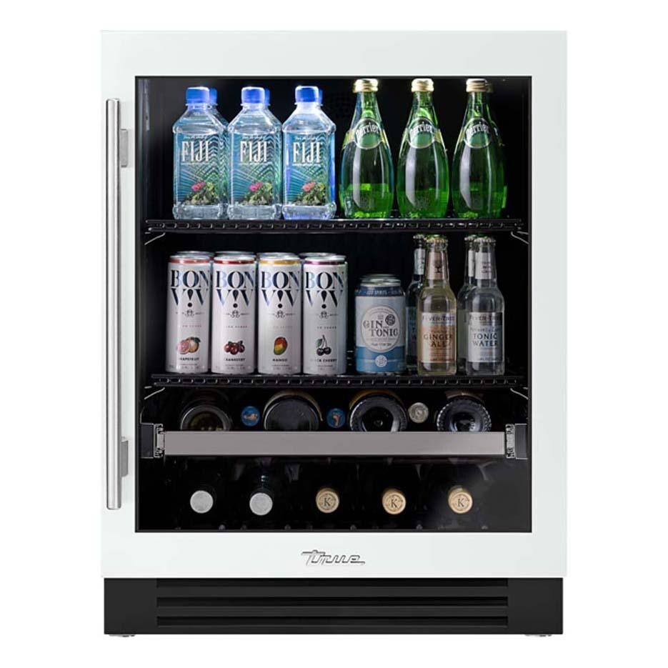 True TUBADA-24-RG-A~030-H04 ADA Height 24 Inch 105 Can 12 Bottle Right Hinge Glass Door Outdoor Beverage Center - Matte White w/ Stainless Steel Handle - White Background thumbnail