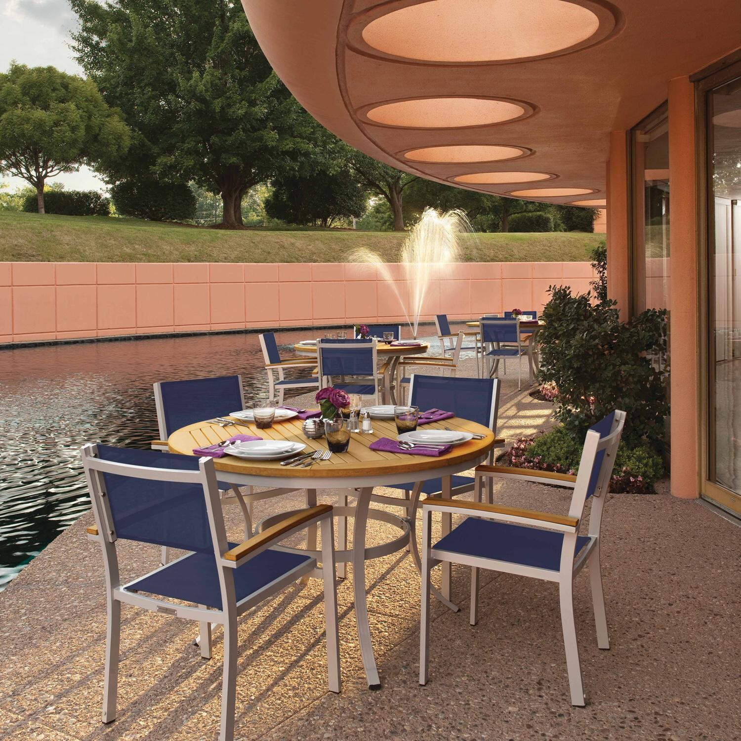 Oxford Garden Travira 2 Pc Composite Sling & Aluminum Dining Chair W/ Natural Tekwood Arm Caps in Flint/Ink Pen - Lakeside Dining thumbnail