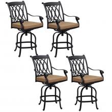 Capri 4 Piece Cast Aluminum Patio Counter Height Swivel Bar Stool Set W/ Sesame Polyester Cushions By Darlee