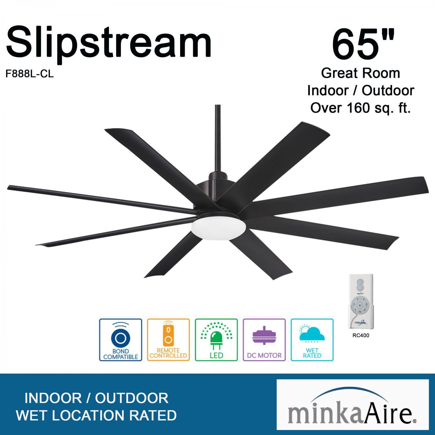Minka-Aire F888L-CL Slipstream 65-Inch 8-Blade LED Ceiling Fan in Coal Finish w/ Distressed Koa Blades & Etched Opal Glass - Overview thumbnail