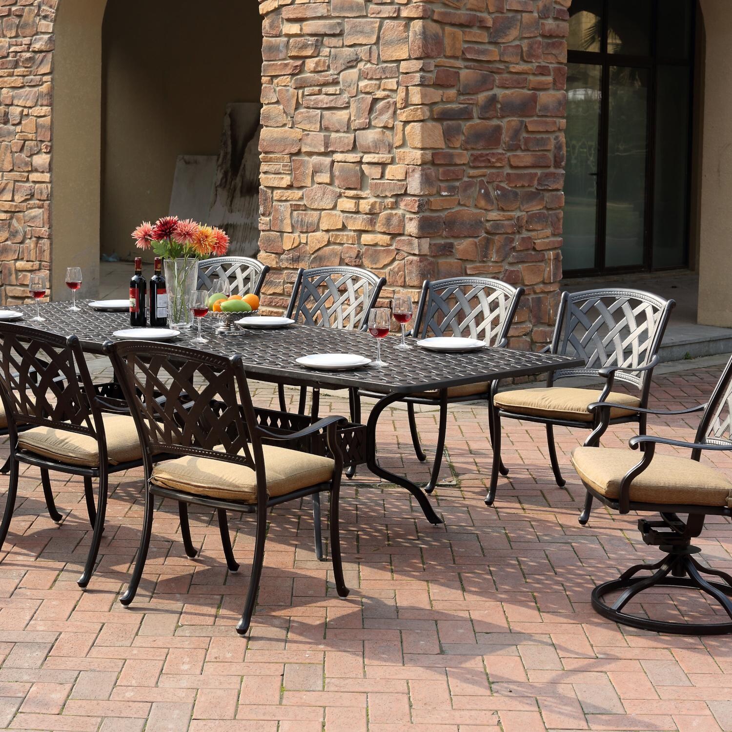 Darlee Ocean View 11 Piece Cast Aluminum Patio Dining Set W/ 72 X 42 Inch Rectangular Extension Table & Sesame Cushions image