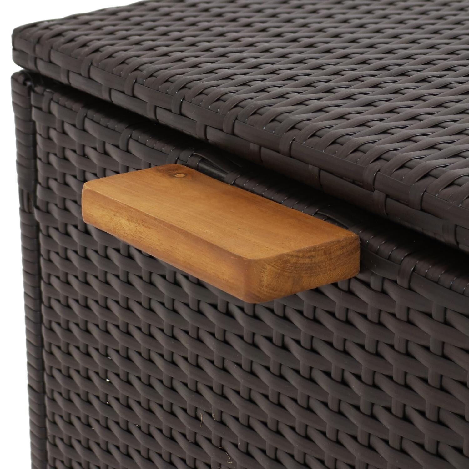 Ultimate Patio 75-Gallon Indoor/Outdoor Resin Wicker Storage Box W/ Acacia Wood Handles - Handle thumbnail