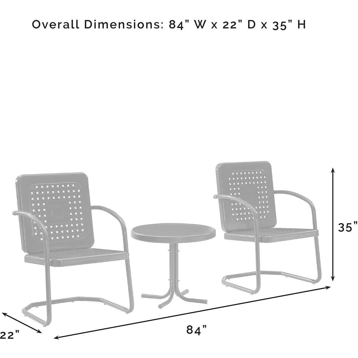 Ultimate Patio UP-32252RE 3Pc Retro Outdoor Chair Set in Red Gloss W/ Red Gloss Table - Overall Dimensions - Diagram thumbnail