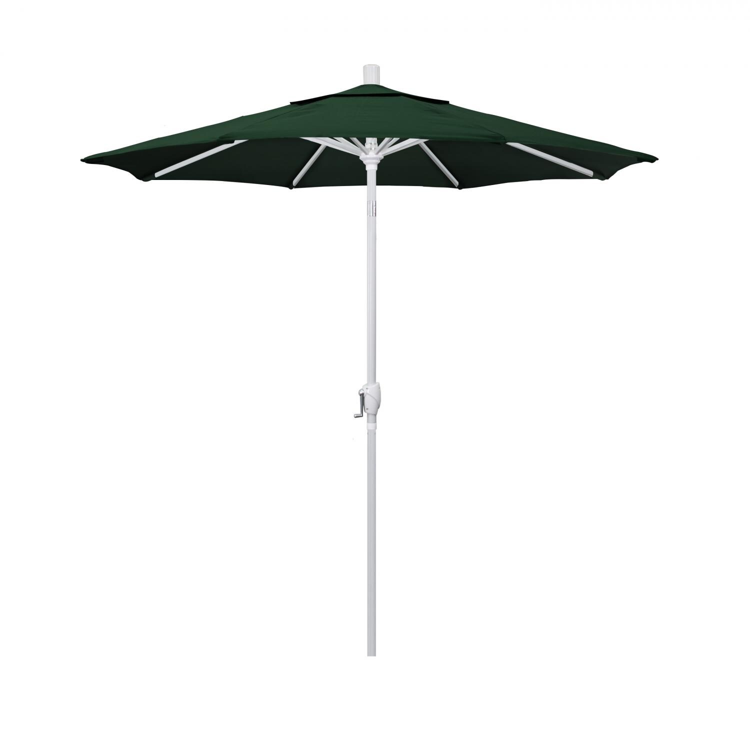 California Umbrella 7.5 Ft. Octagonal Aluminum Push Button Tilt Patio Umbrella W/ Crank Lift & Aluminum Ribs - Matted White Frame / Sunbrella Canvas Forest Green Canopy