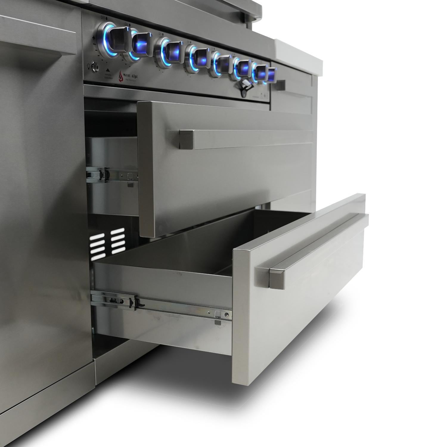 Mont Alpi 805 Deluxe Natural Gas Island w/ Beverage Center & Fridge Cabinet (Ships Propane w/ Conversion Kit) - Under Grill Storage - Detail thumbnail