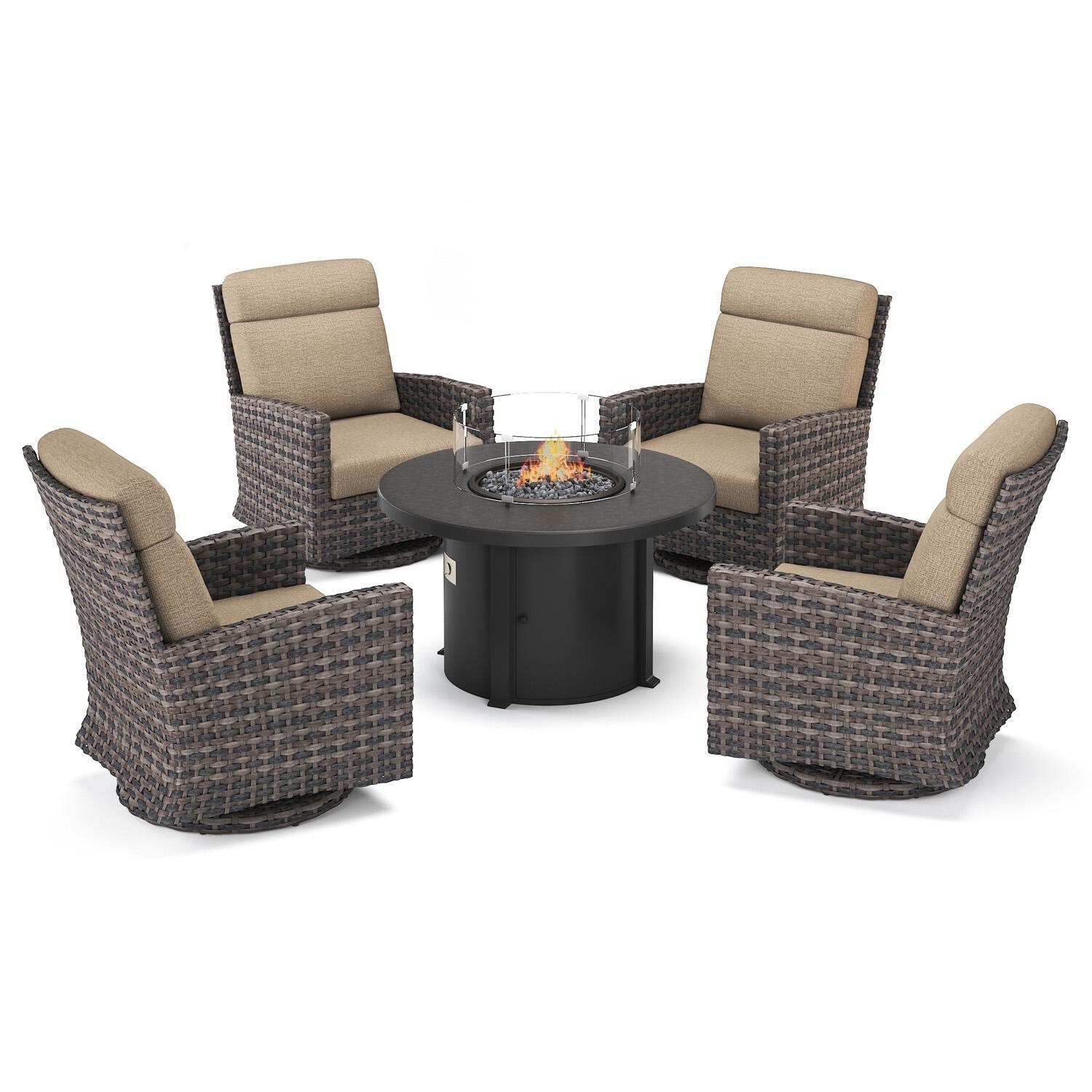 Lakeview NC415HBSG-5PC-CALSILFIRE-SM Cedarlake 5 Pc Wicker Seating Set in Brown/Spectrum Mushroom - Set - White Background thumbnail