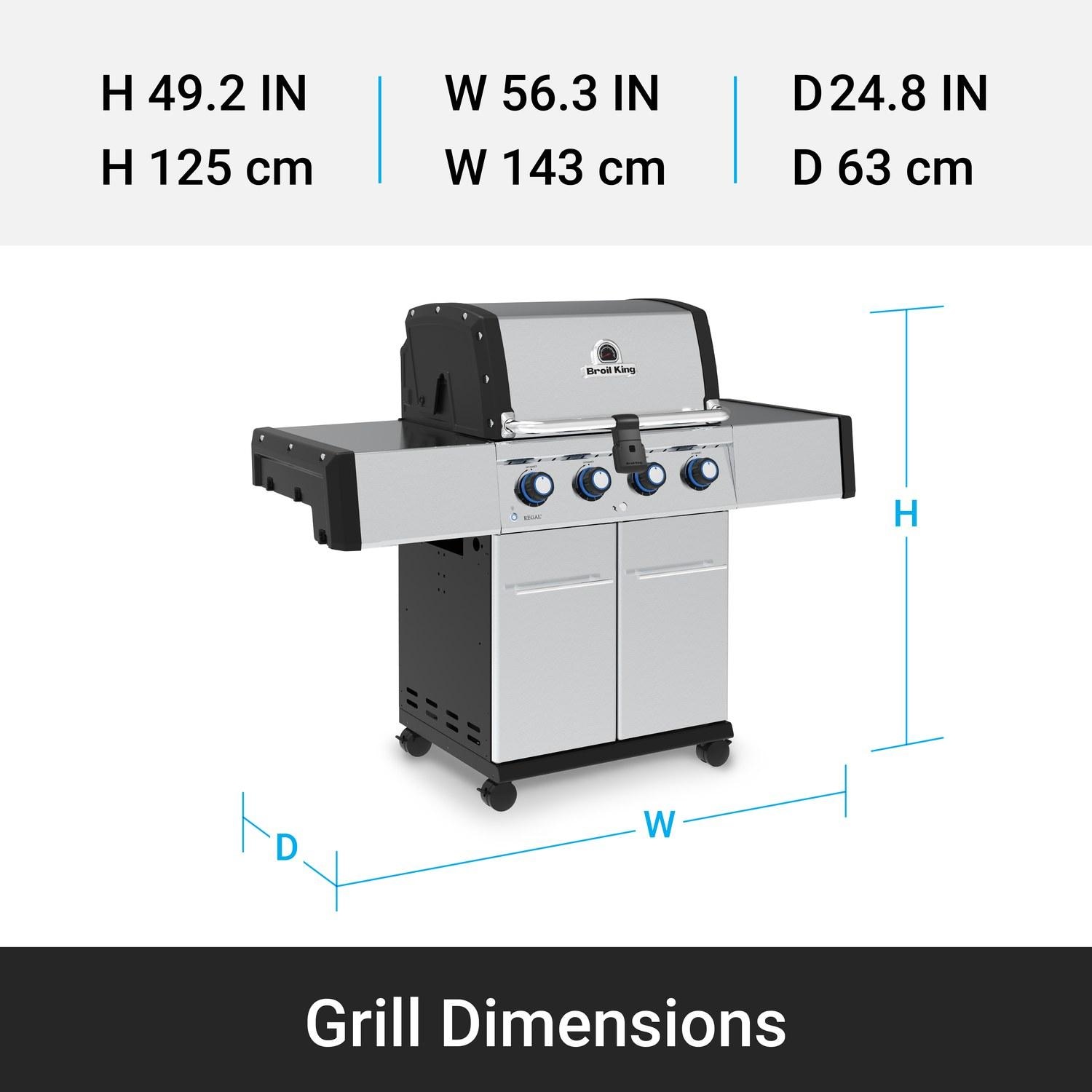 Broil King 956314 Regal S420 Pro 4-Burner Propane Gas Grill - Stainless Steel - Grill Dimensions - Dimensional thumbnail