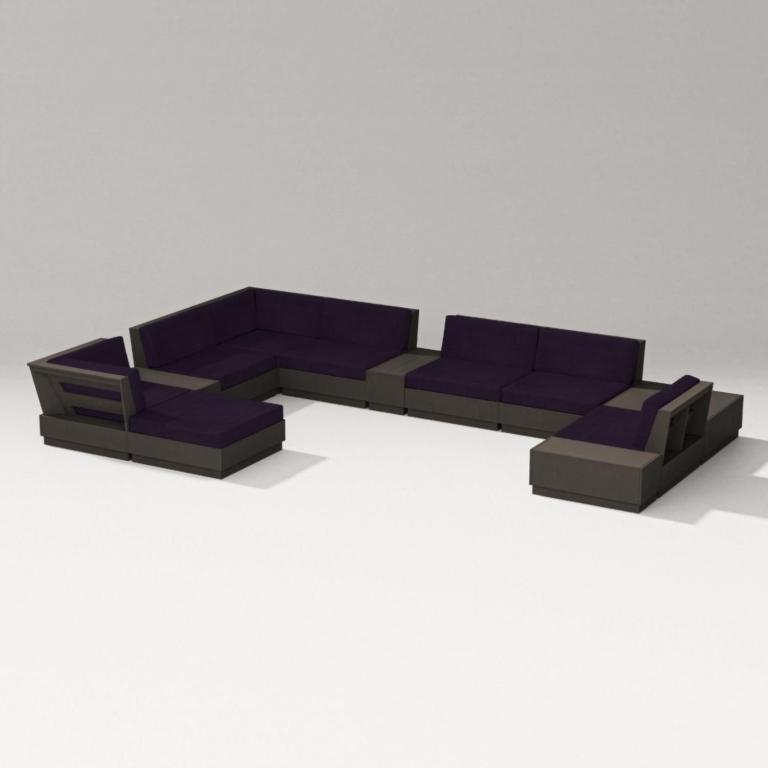 PW Designer Series PWS857-2-VCF164488 Elevate 10 Pc Recycled Plastic Sectional Seating Set in Vintage Coffee/Navy Linen - Set - White Background thumbnail