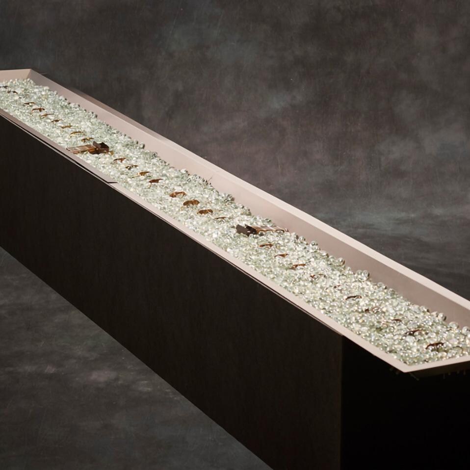 The Outdoor GreatRoom Company CFP12108DSING Crystal Fire Plus 108 Inch Drop-In Linear 180,000 BTU Natural Gas Fire Pit Burner Kit w/ Direct Spark Ignition - Stainless Steel - With Glass 2 - Detail thumbnail