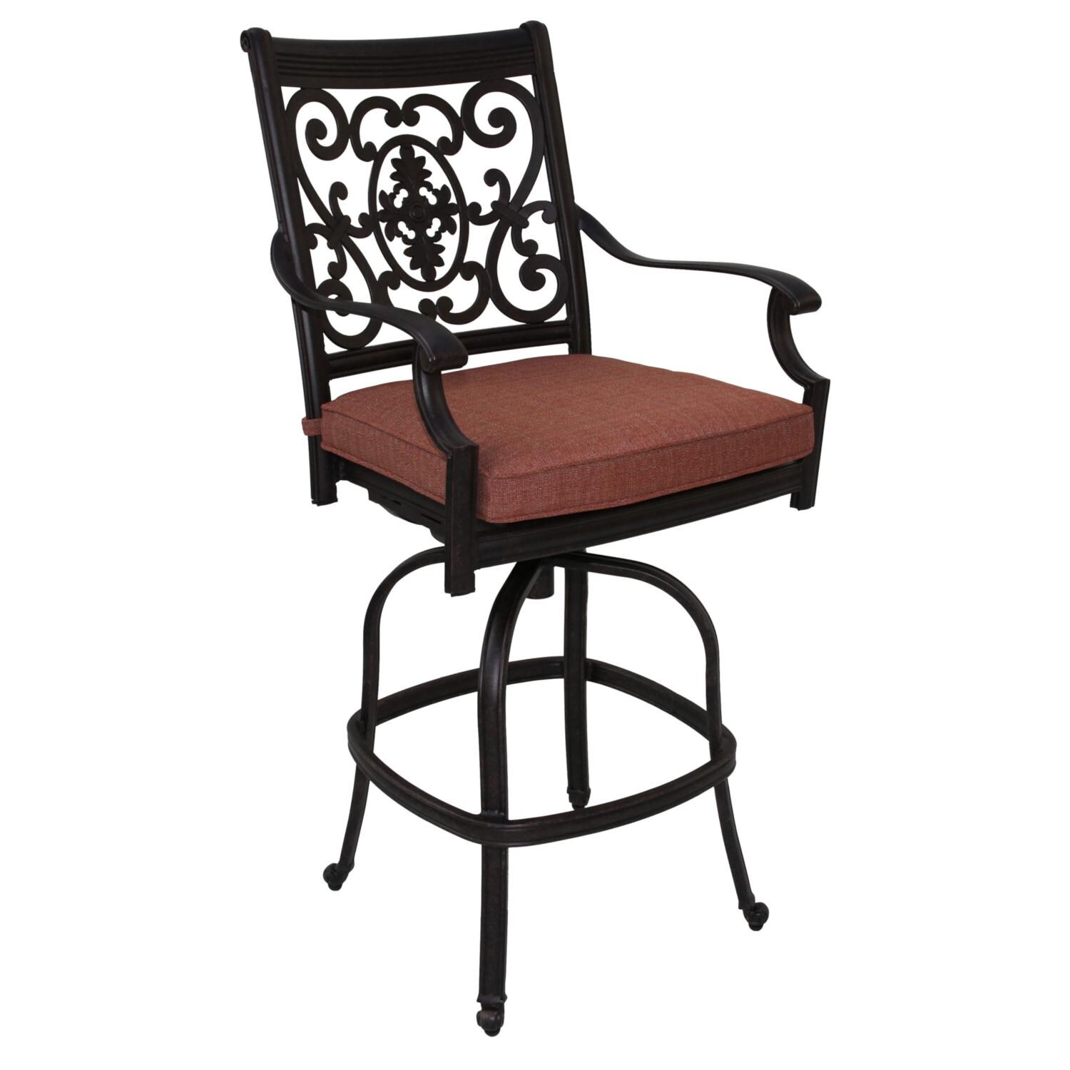 Darlee DL101-3PC-30CJ St Cruz 3 Piece Cast Aluminum Patio Counter Height Bar Set W/ 30 Inch Round Table & Spicy Chili Cushions - Counter Height Bar Stool thumbnail