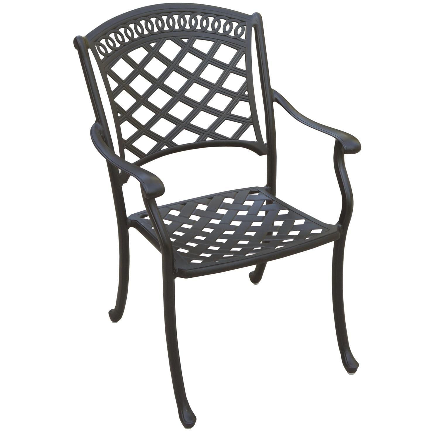 Darlee 201030-9PC-60GW Sedona 9 Piece Cast Aluminum Patio Fire Pit Dining Set W/ 64 Inch Square Table & Beige Canvas Cushions - Dining Arm Chair Frame thumbnail