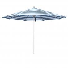 California Umbrella Venture Series 11 Ft Octagonal Aluminum Patio Umbrella W/ Pulley Lift, Fiberglass Ribs & Double Vent - Silver Anodized Frame / Sunbrella Cabana Regatta Canopy