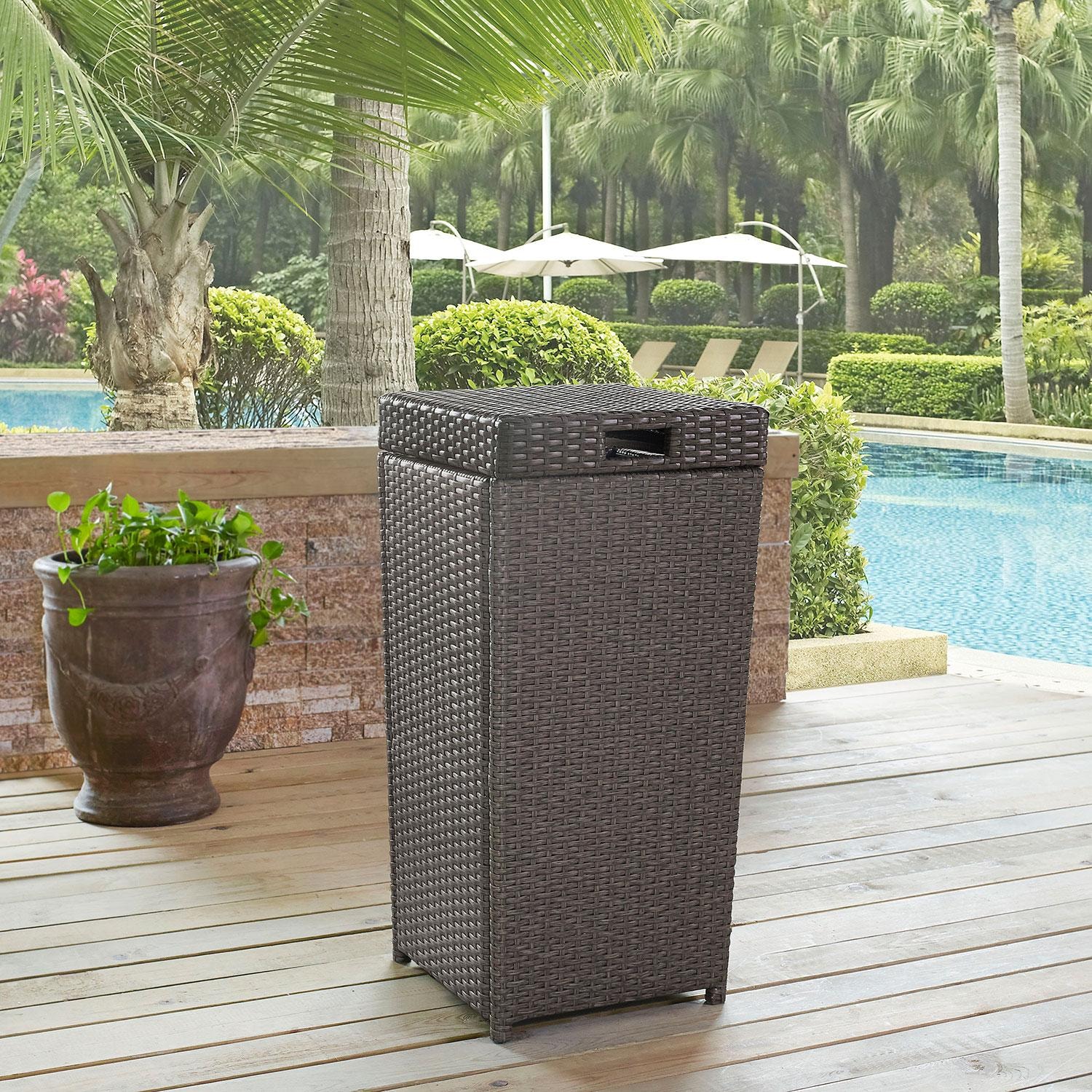 Chester Bay Resin Wicker Outdoor Trash Can in Weathered Gray by Ultimate Patio