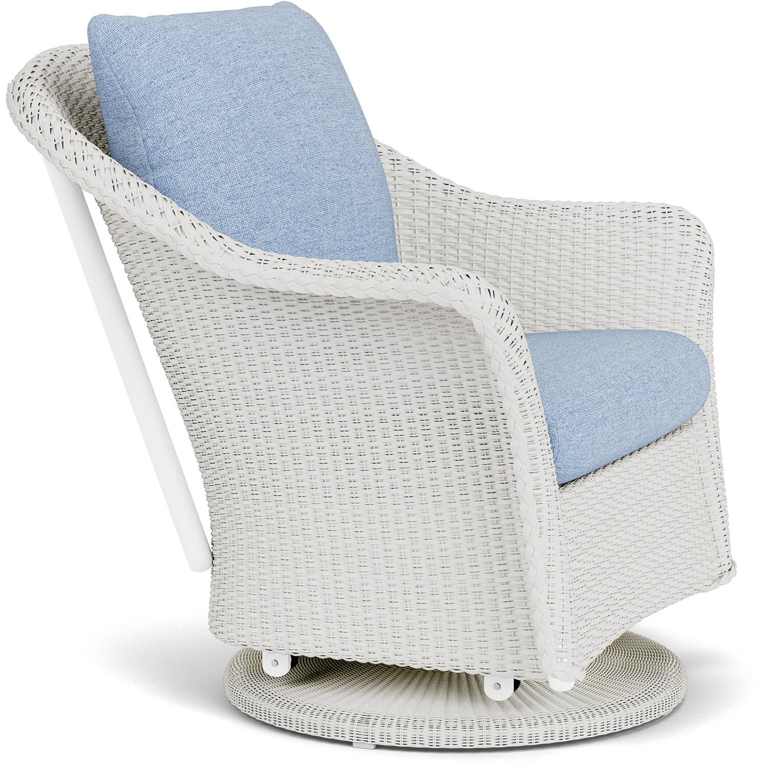 Lloyd Flanders Weekend Retreat Swivel Glider Lounge Chair in Matte White Finish W/ Demo Skyway Fabric - Angled thumbnail