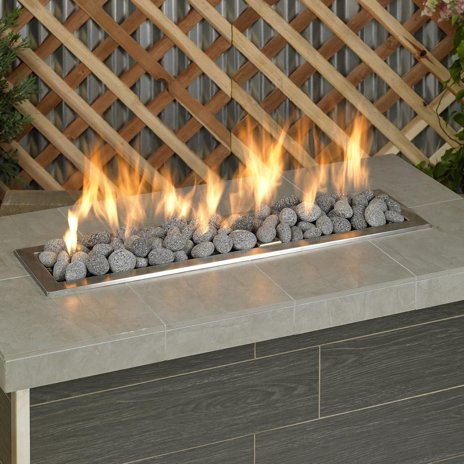 BBQGuys Signature LAVAST-M-20 Medium Gray Tumbled Lava Stone - In Use Low Flame thumbnail