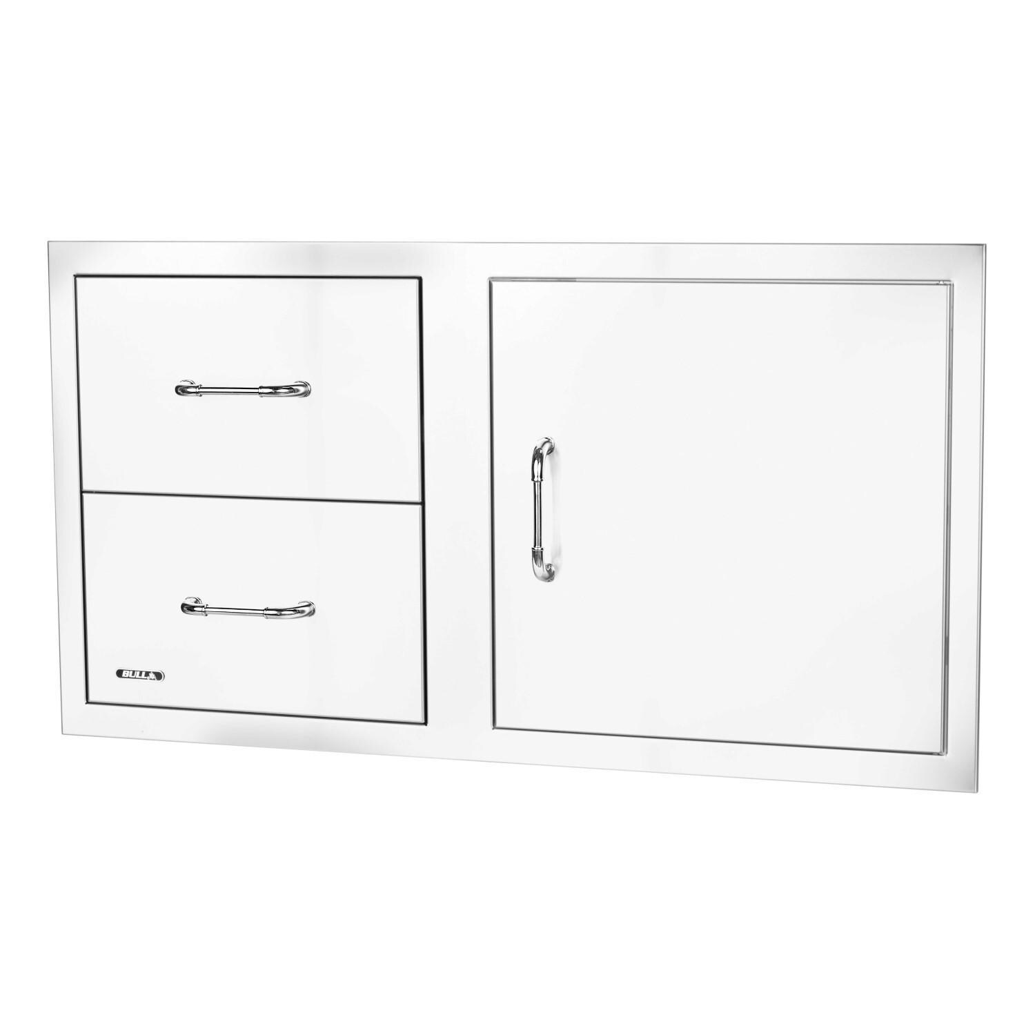 Bull 25890 30-Inch Stainless Steel Access Door & Double Drawer Combo W/ Reveal - Left Facing - White Background thumbnail