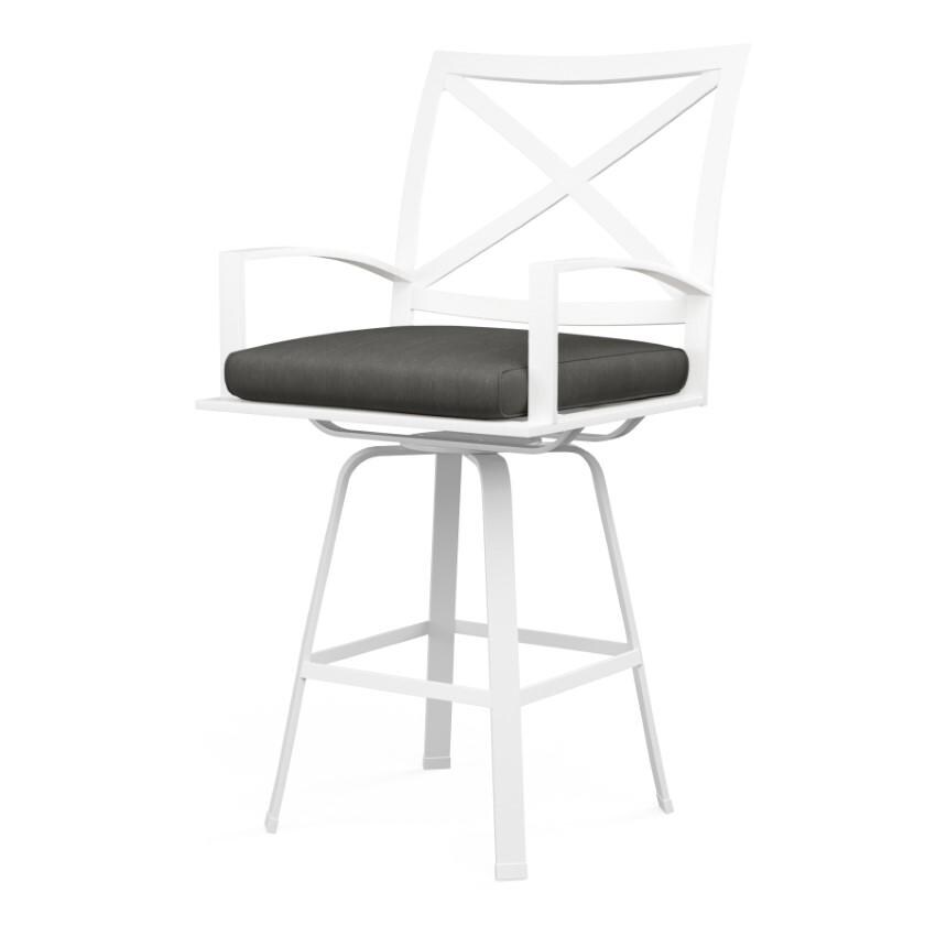 Bristol Aluminum Swivel Counter Stool w/ Self Welt in White/Spectrum Carbon by Sunset West - White Background thumbnail