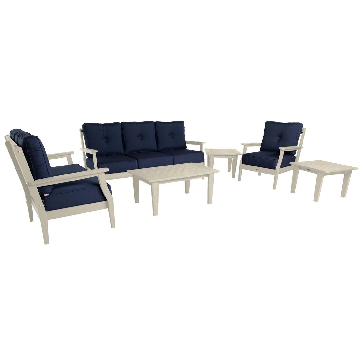 Blushing Bay 6 Pc Recycled Plastic Grand Seating Set in Spectrum Indigo/Whitewash by Lakeview Outdoor Designs - White Background thumbnail