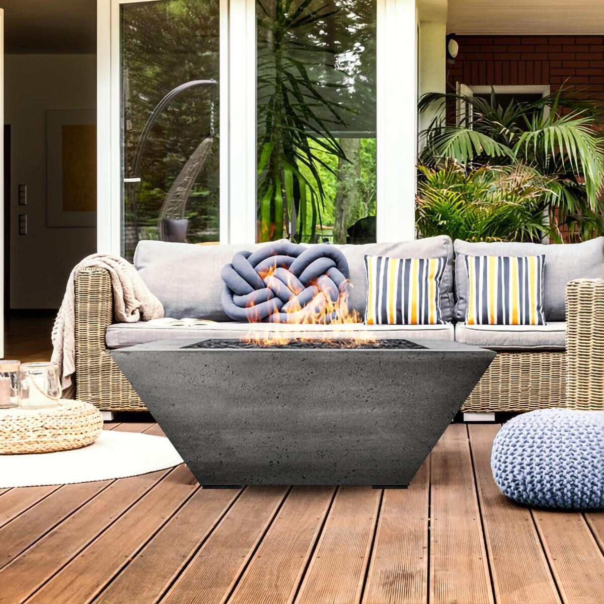 Prism Hardscapes SCPH-416-3NG Lombard 40-in Natural Gas Square fire Pit Table - On Deck (Shown in Pewter) - Lifestyle thumbnail