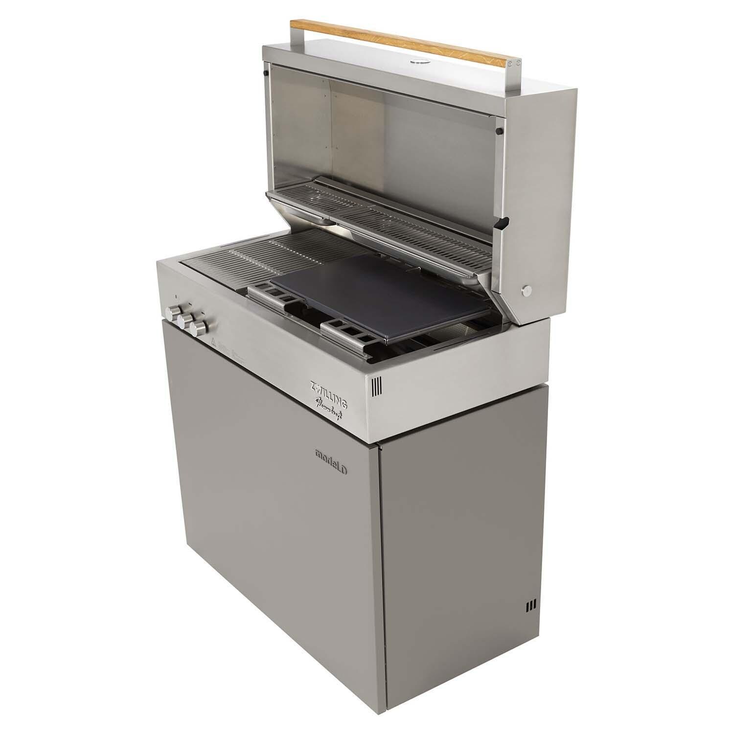 Flammkraft 1029541 Model D Propane Gas Grill - Taupe - Shown w/ Pizza Stone (Sold Separately) - White Background thumbnail